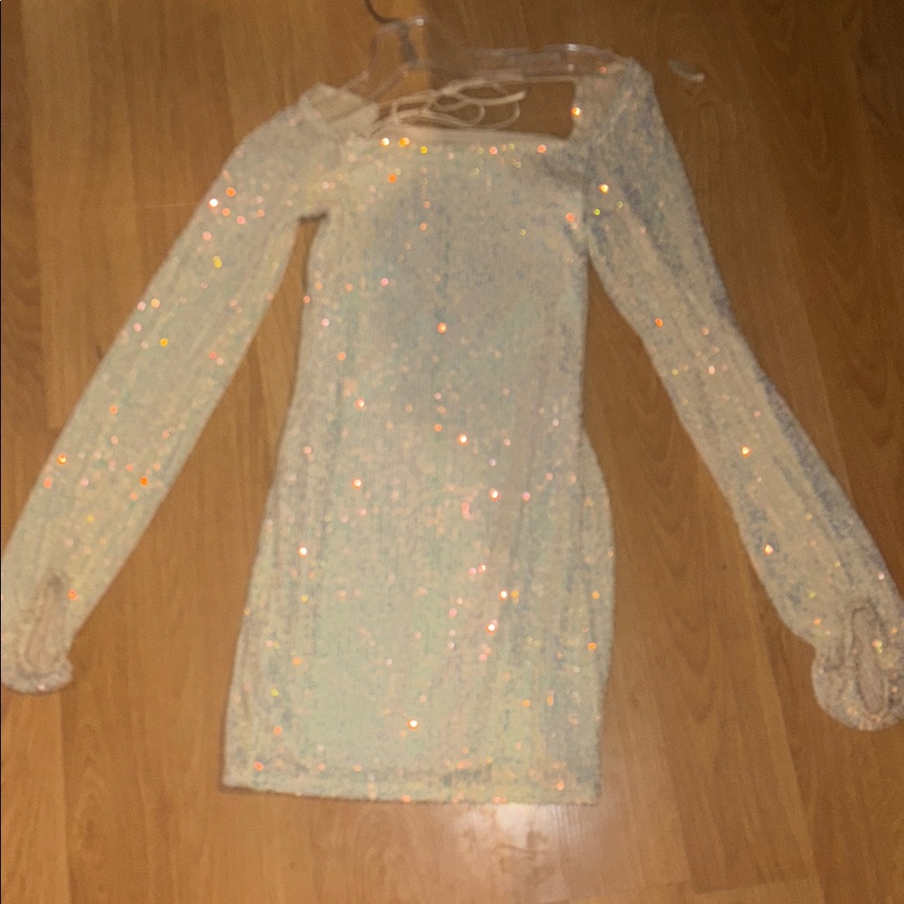 Macy's Long Sleeve Sequin Dress - Cream